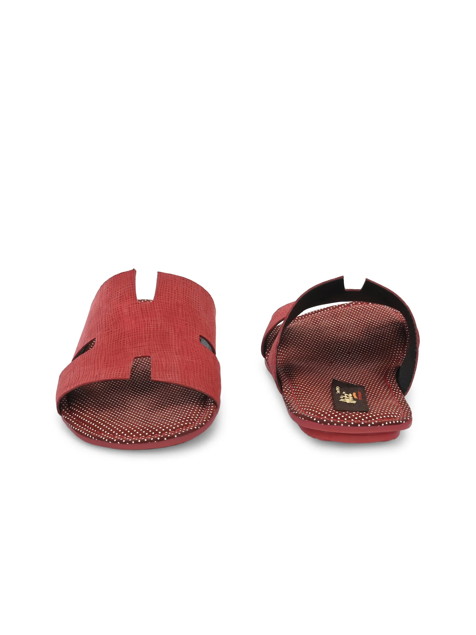 Hitz Men's Red Leather Daily Wear Slipper