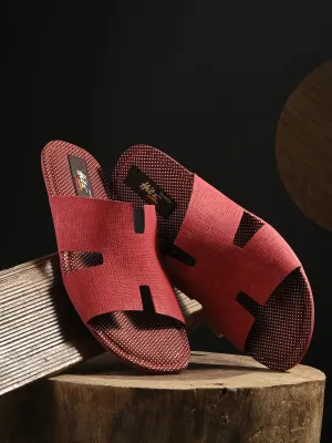 Hitz Men's Red Leather Daily Wear Slipper