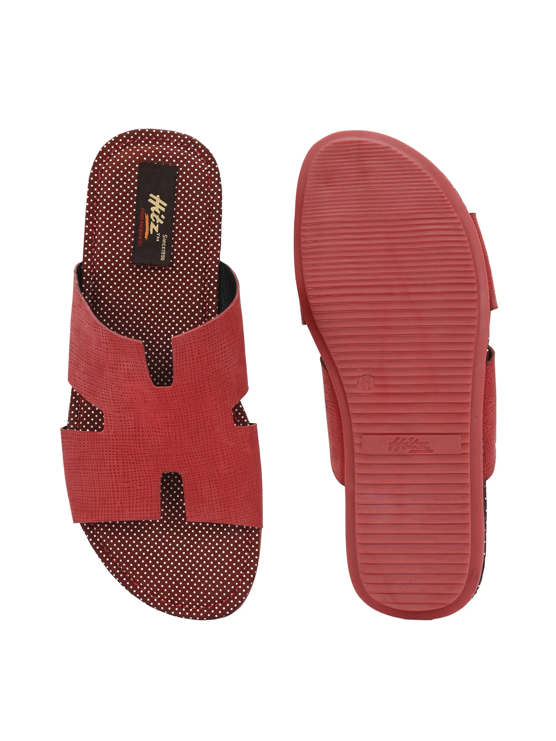 Hitz Men's Red Leather Daily Wear Slipper