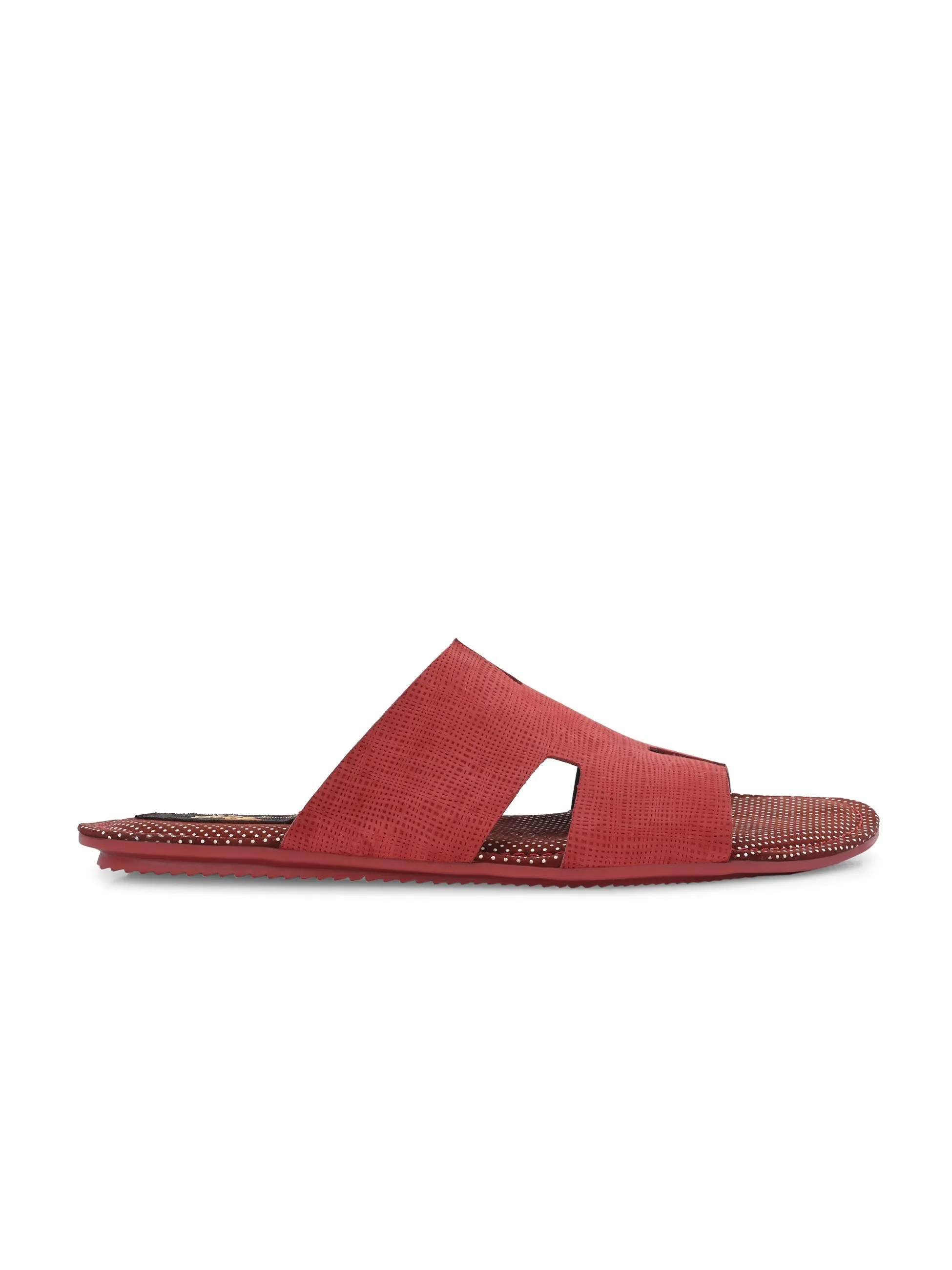 Hitz Men's Red Leather Daily Wear Slipper