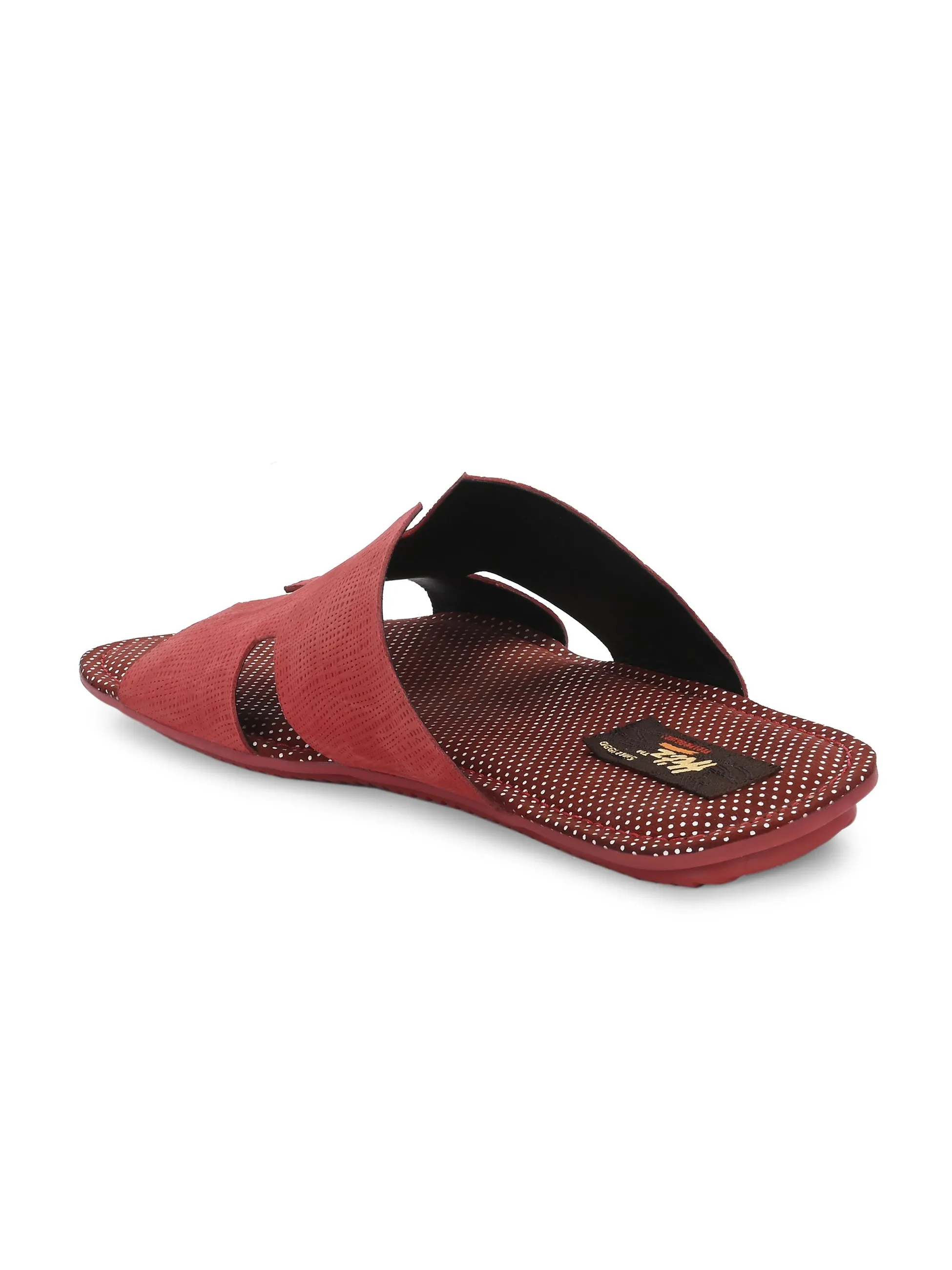 Hitz Men's Red Leather Daily Wear Slipper