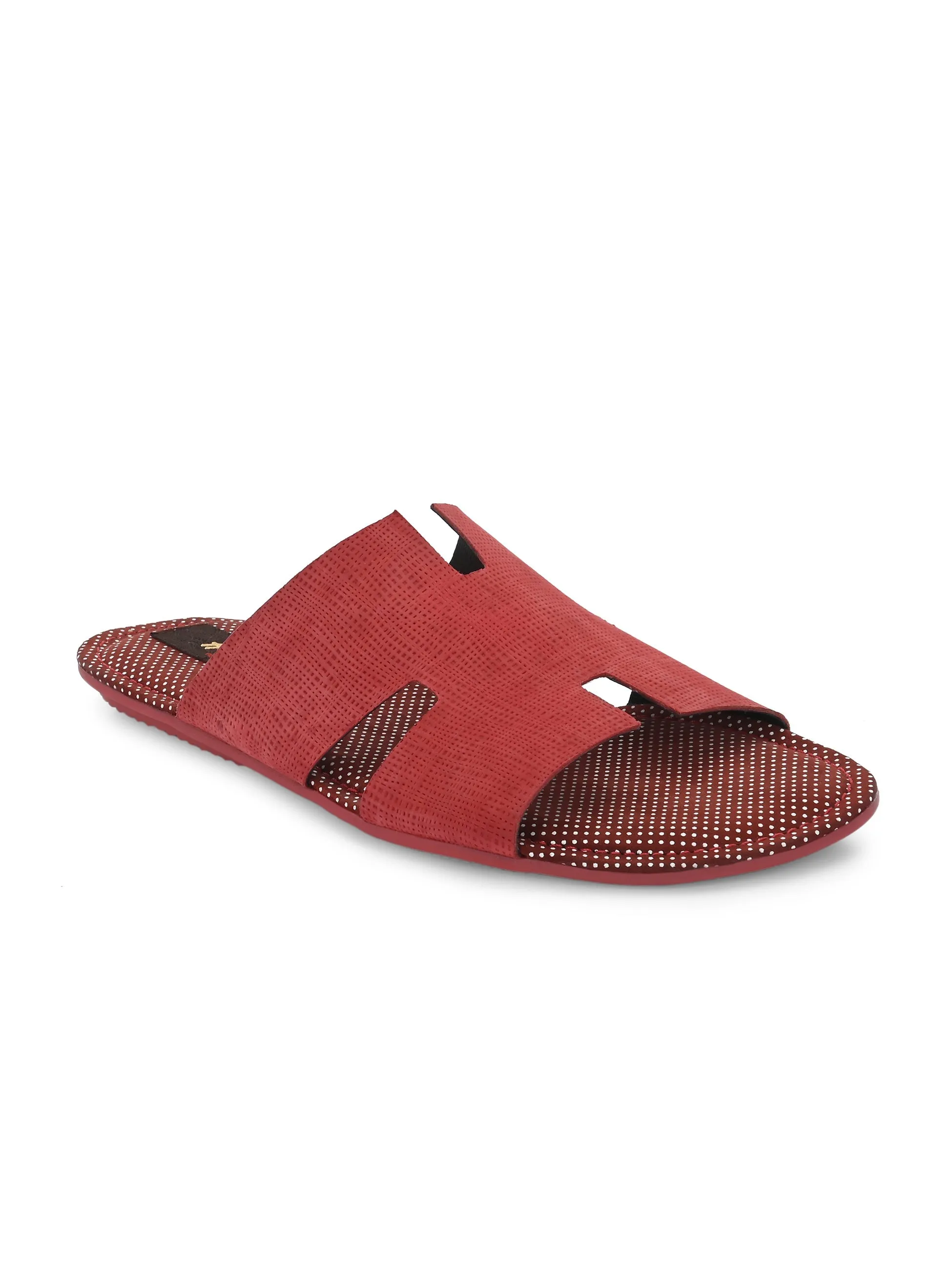 Hitz Men's Red Leather Daily Wear Slipper