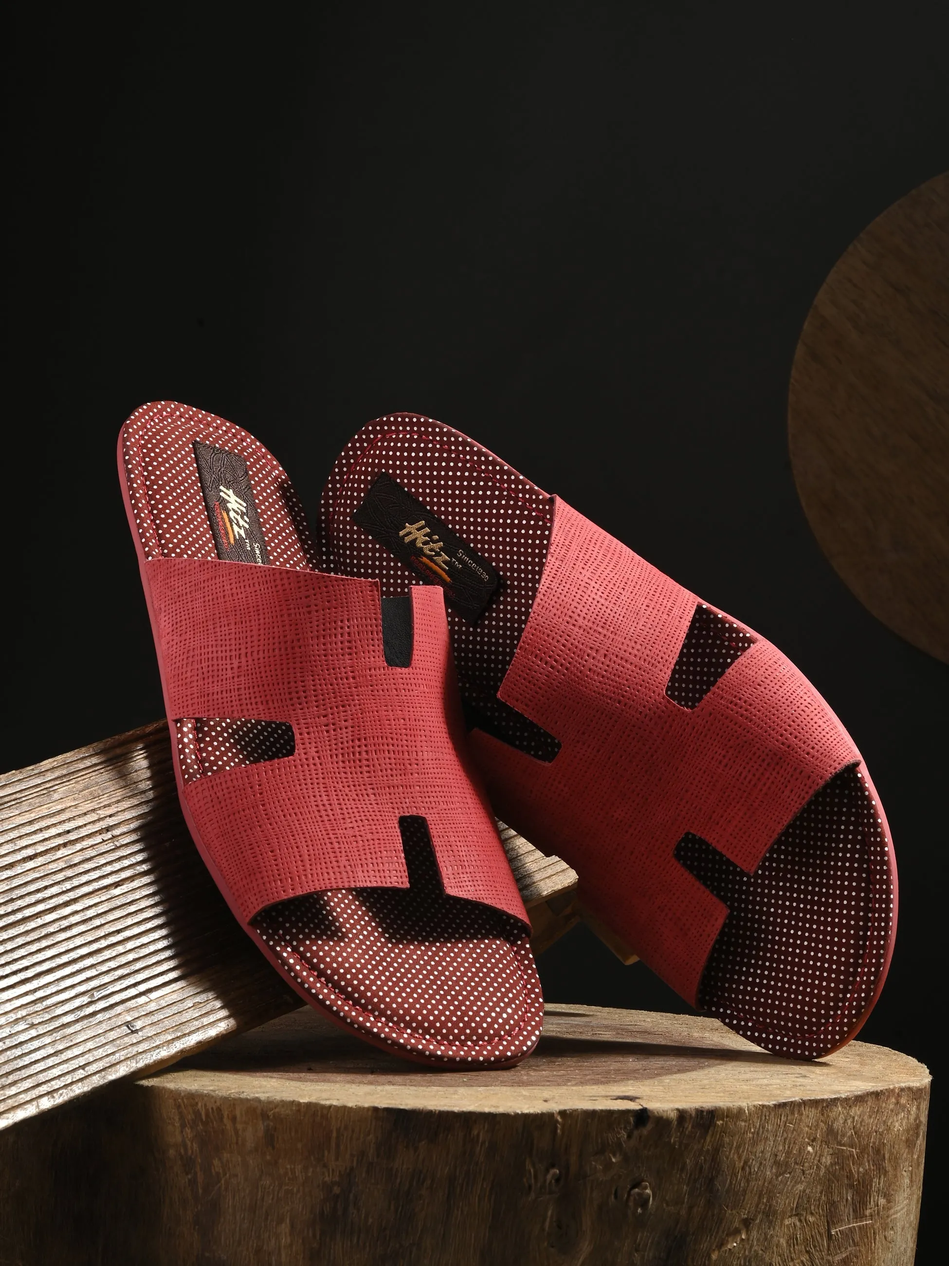 Hitz Men's Red Leather Daily Wear Slipper