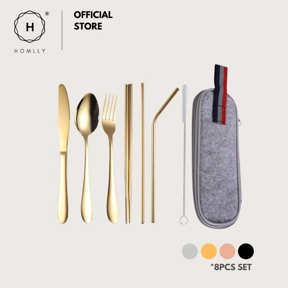 Homlly 8pcs Stainless Steel Cutlery Set with Pouch