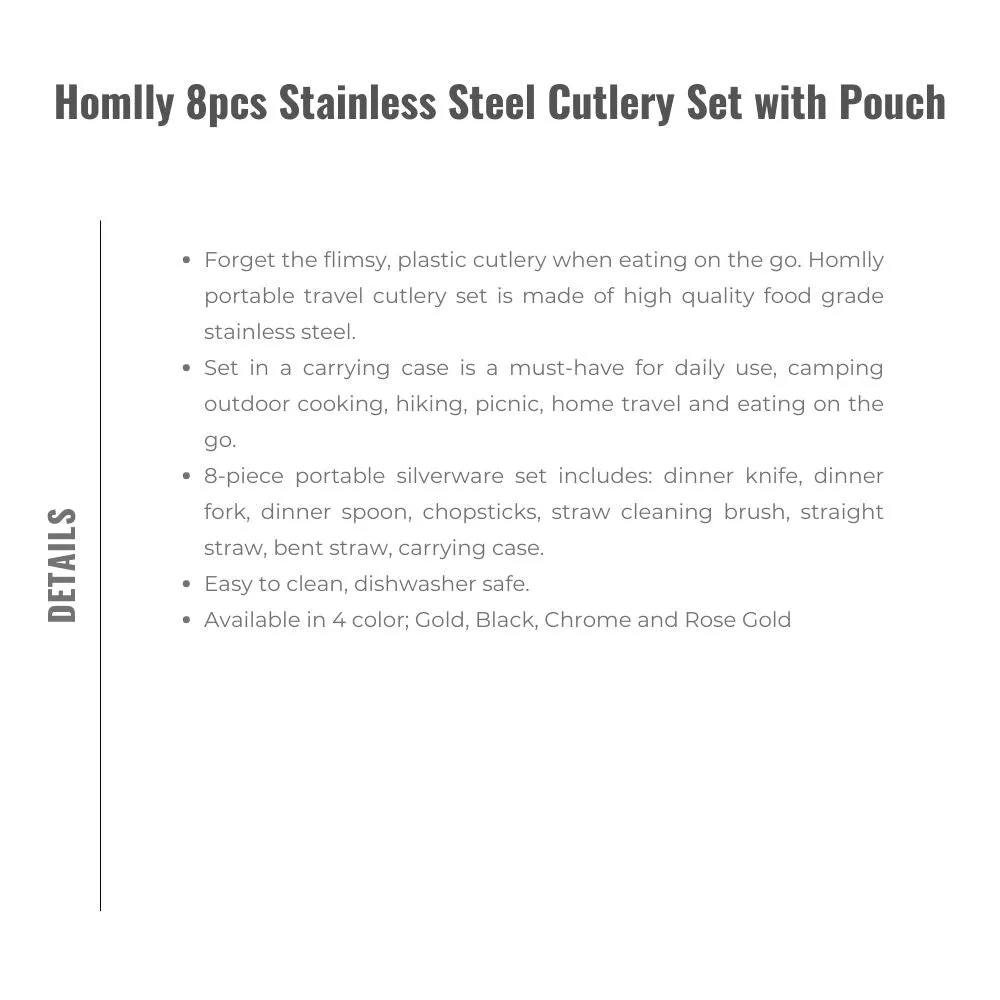 Homlly 8pcs Stainless Steel Cutlery Set with Pouch
