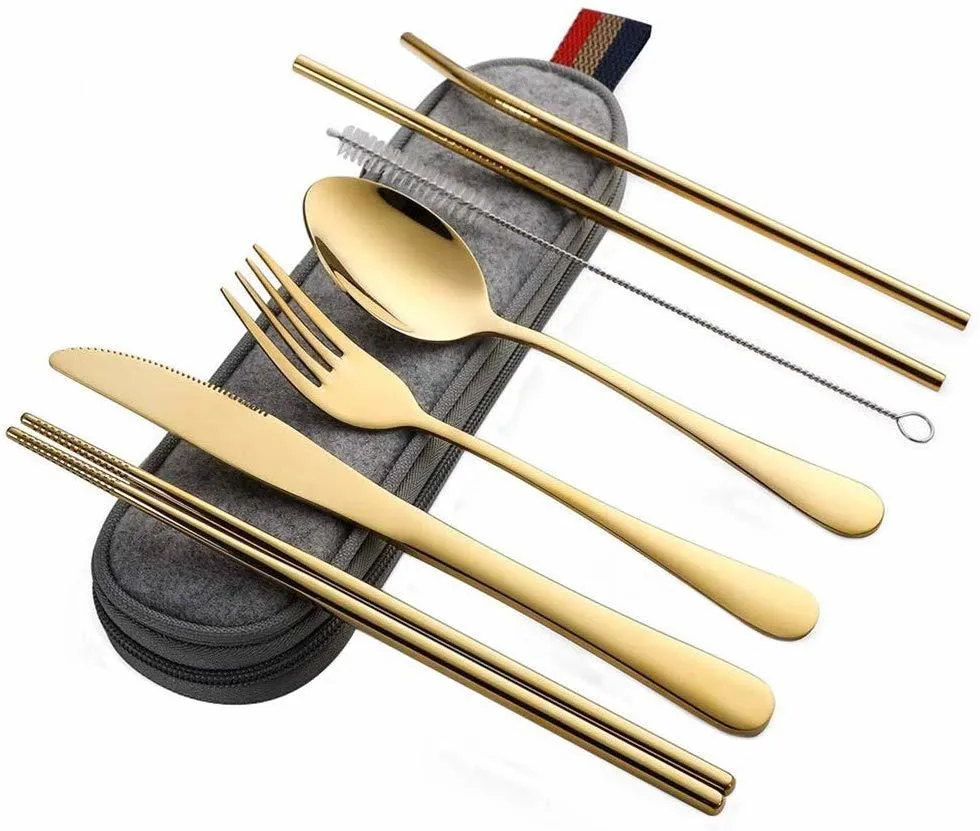 Homlly 8pcs Stainless Steel Cutlery Set with Pouch