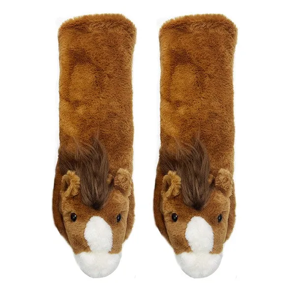 Horse Play Kids Plush Animal Slipper Socks