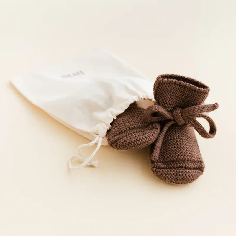 Hvid  Baby Knitted Shoes Booties Mocha