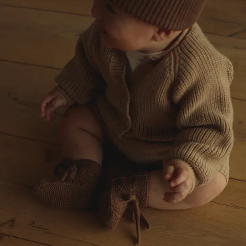Hvid  Baby Knitted Shoes Booties Mocha