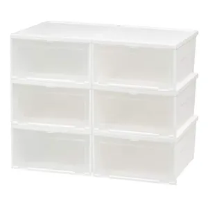IRIS USA NSSB-W Front Entry Stacking Shoe Box, Wide, White, 6 Pack