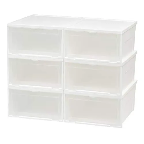IRIS USA NSSB-W Front Entry Stacking Shoe Box, Wide, White, 6 Pack