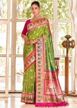 Jhanvi : Banarasi woven saree in the shade of Green