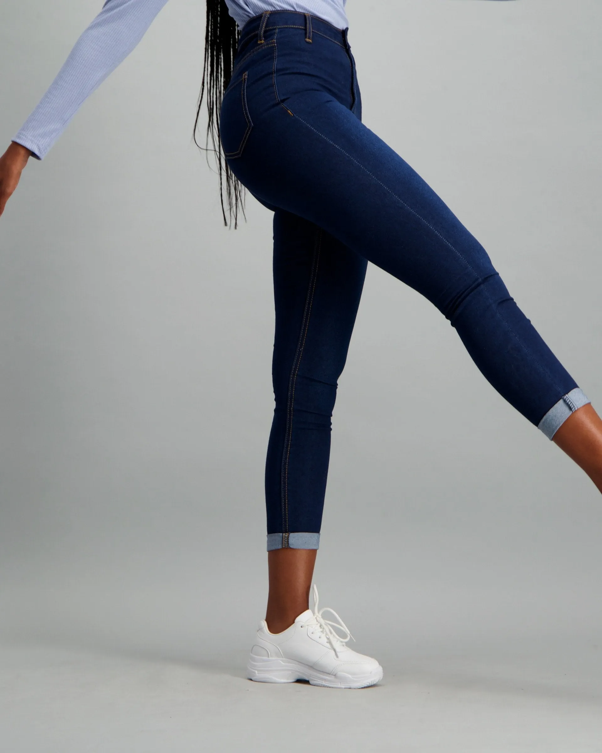 Ladies Dark Blue High Waisted Jegging