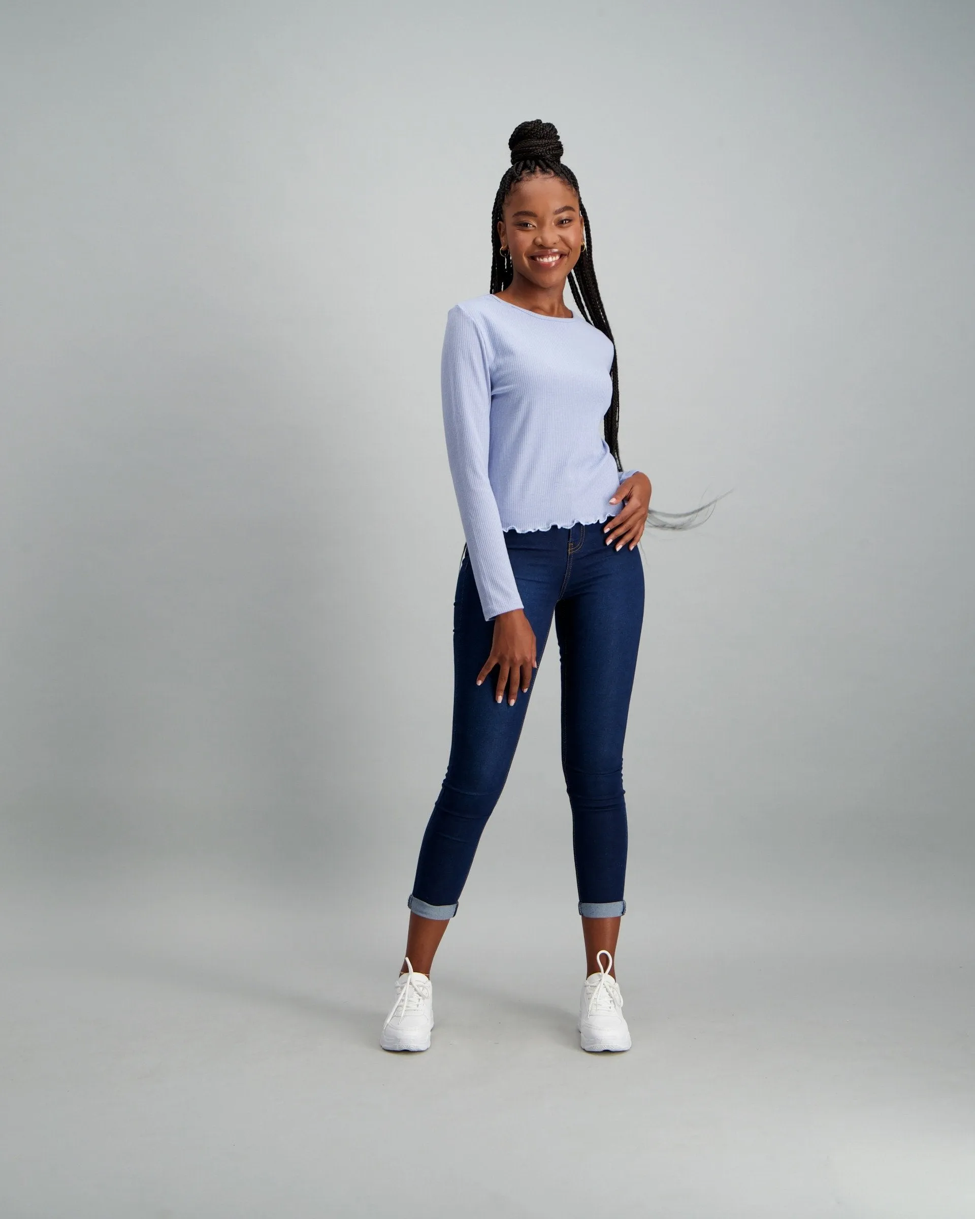 Ladies Dark Blue High Waisted Jegging
