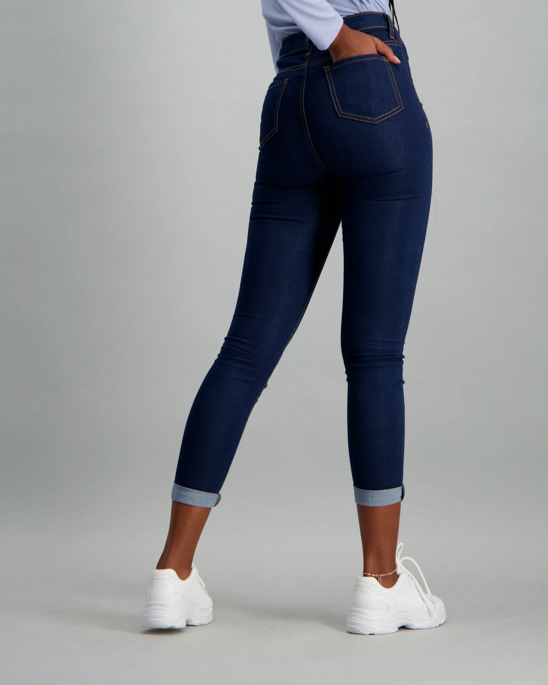 Ladies Dark Blue High Waisted Jegging