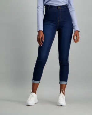 Ladies Dark Blue High Waisted Jegging