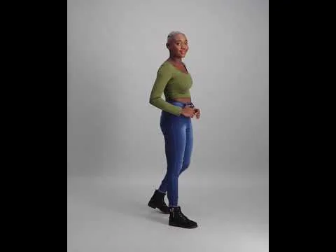 Ladies Long Sleeve Ribbed Crop Top - Fatigue