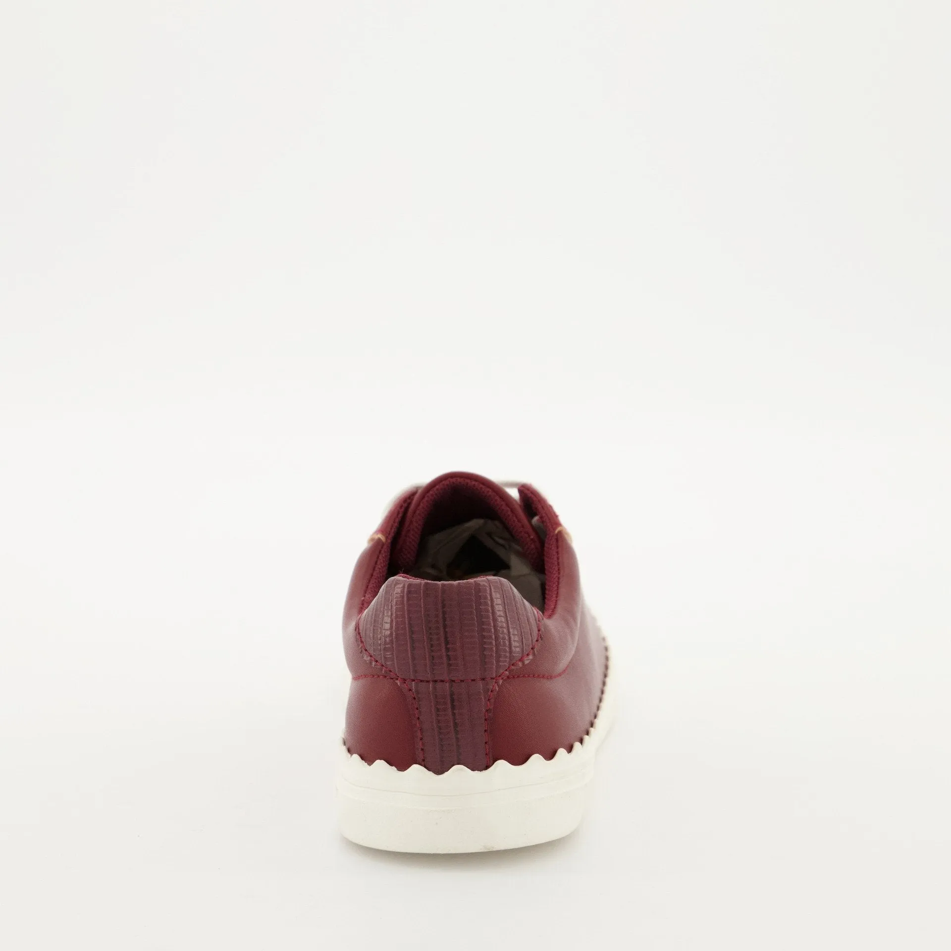 Ladies Scallop Lace Up Sneaker - Burgundy