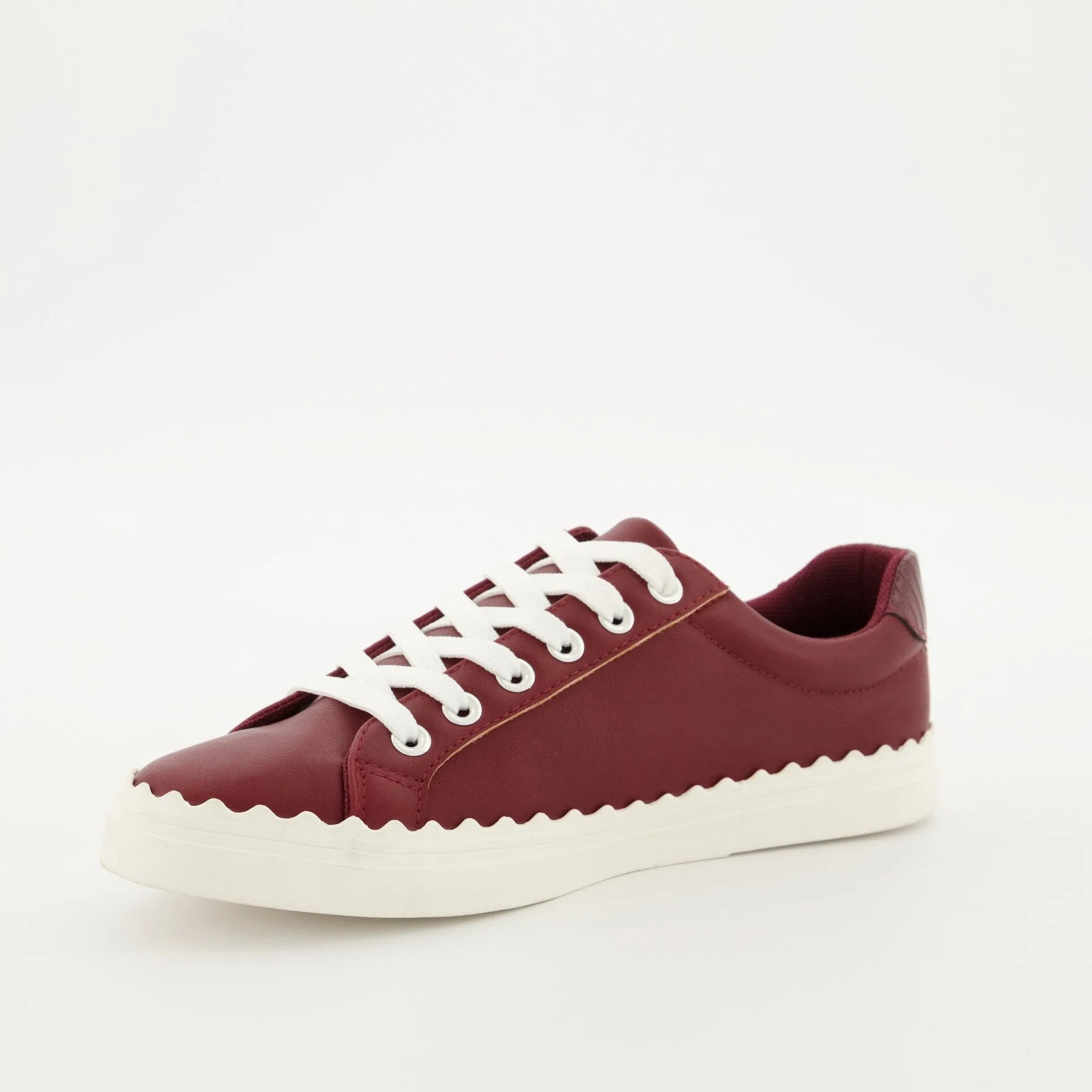 Ladies Scallop Lace Up Sneaker - Burgundy