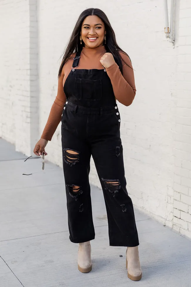 Light Up Your Life Black Distressed Straight Leg Overalls  FINAL SALE