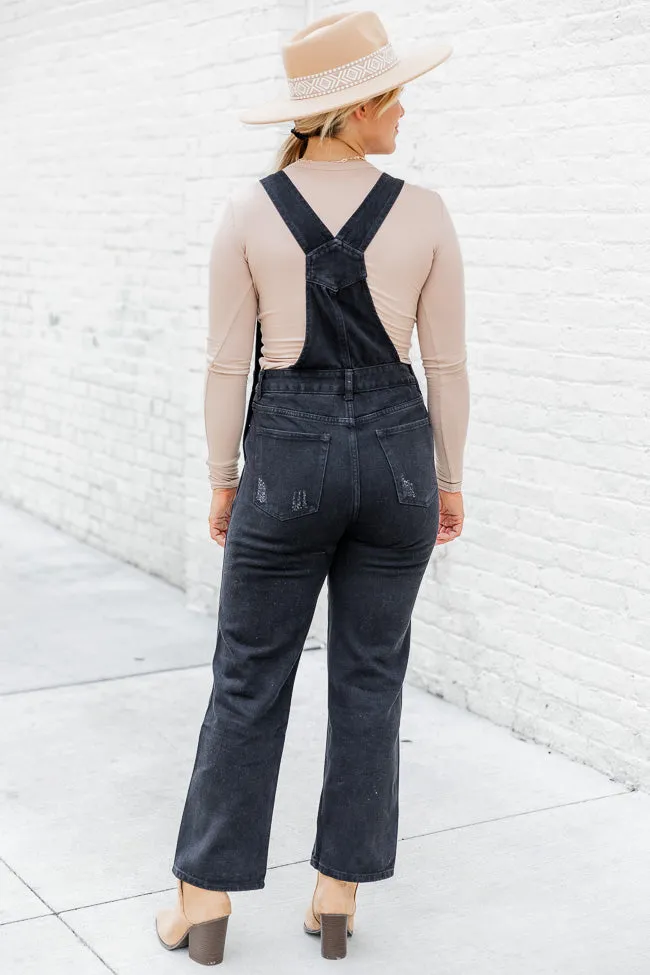 Light Up Your Life Black Distressed Straight Leg Overalls  FINAL SALE