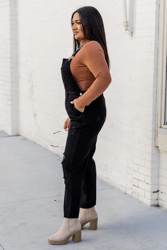 Light Up Your Life Black Distressed Straight Leg Overalls  FINAL SALE