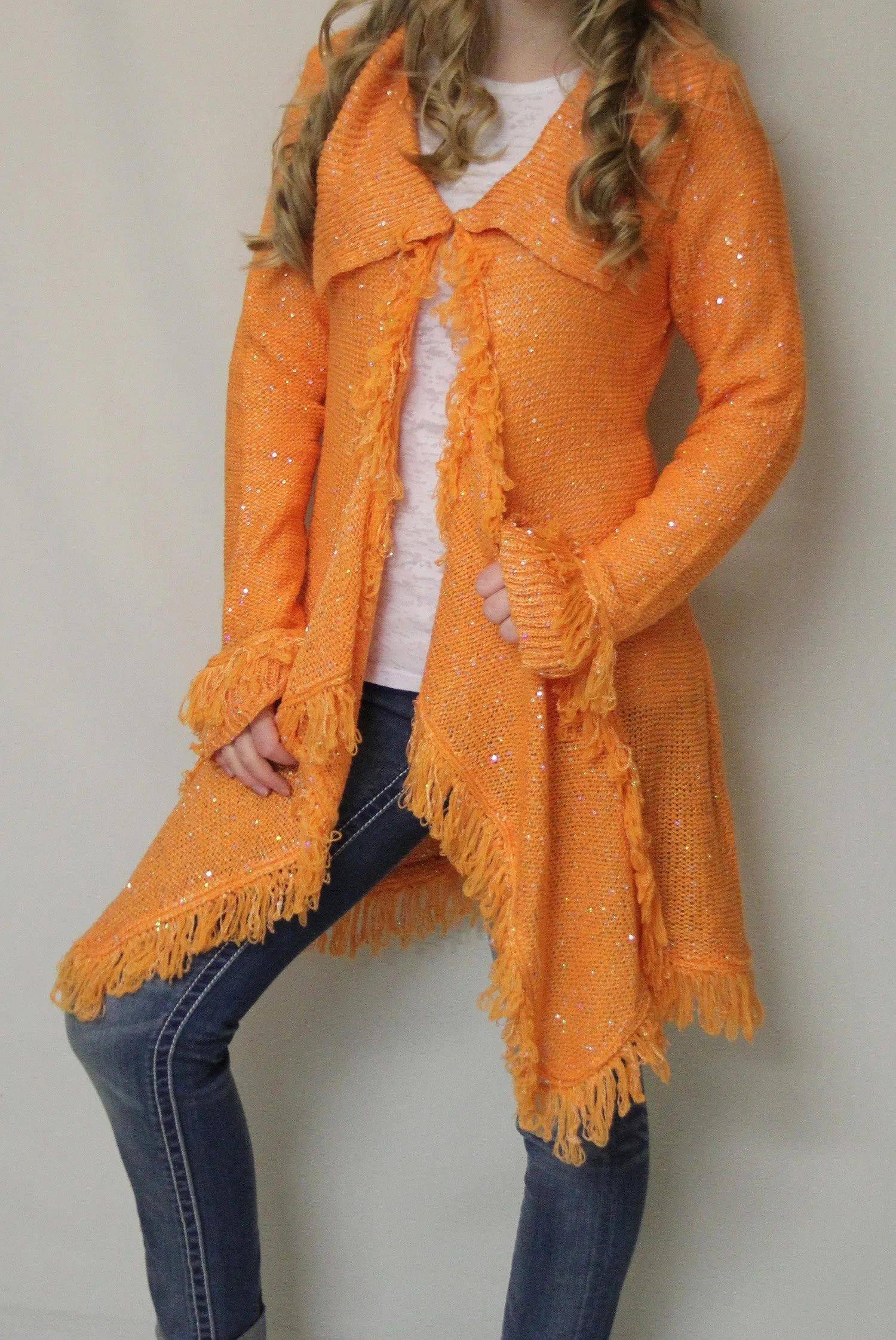 Lily | Crochet Orange with Ruffle Trimming and Sequin