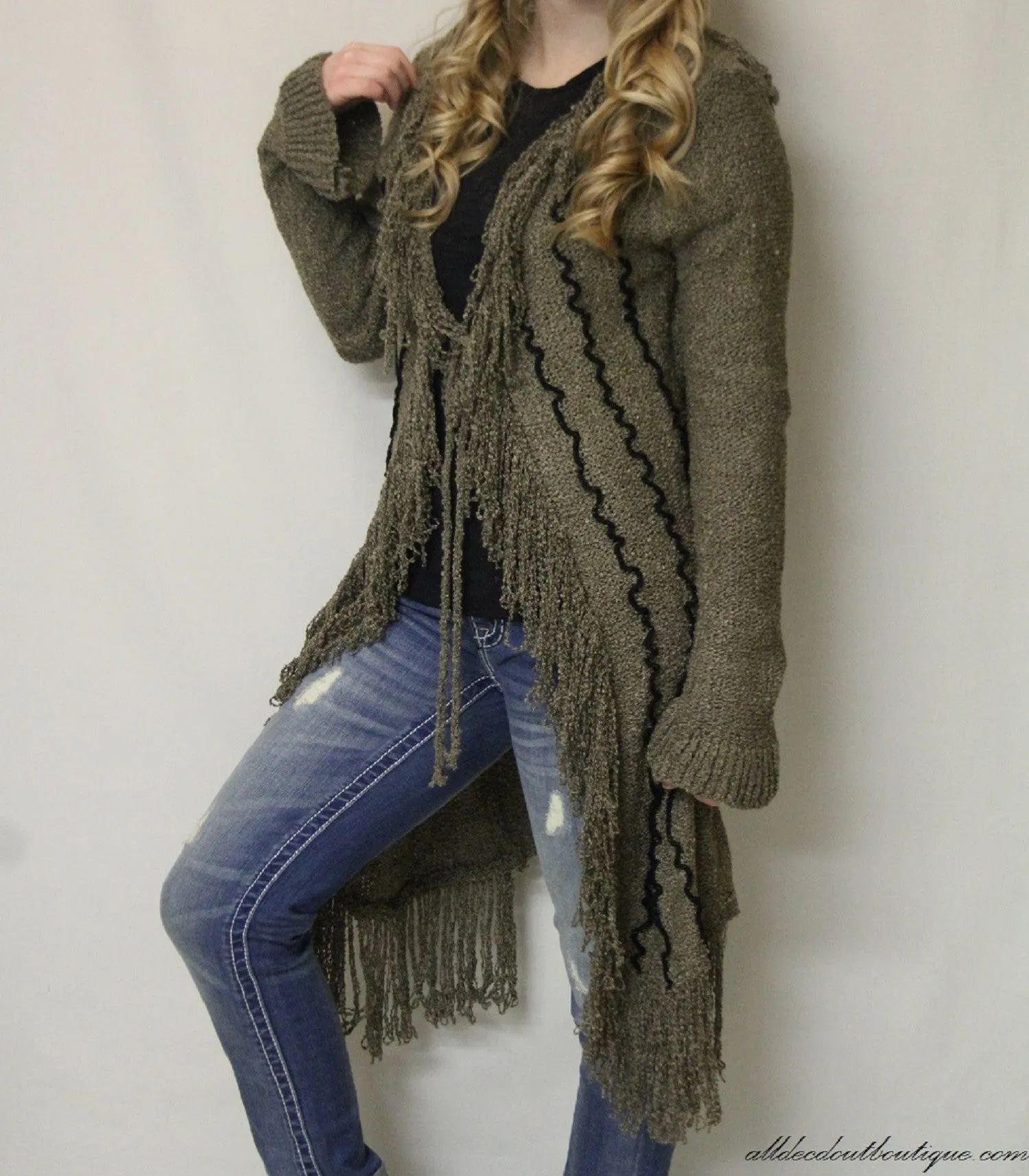Lily | Crochet Sweater Cardigan Mocha and Black Trimming