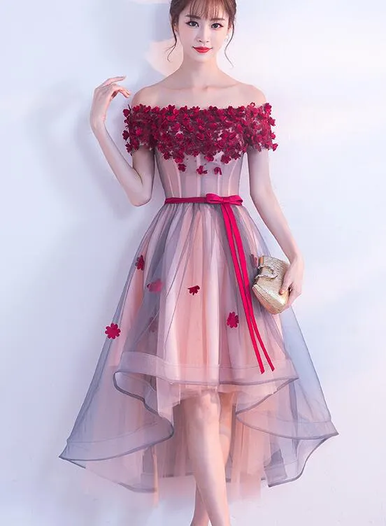 Lovely High Low Flowers Party Dress , Homecoming Dress