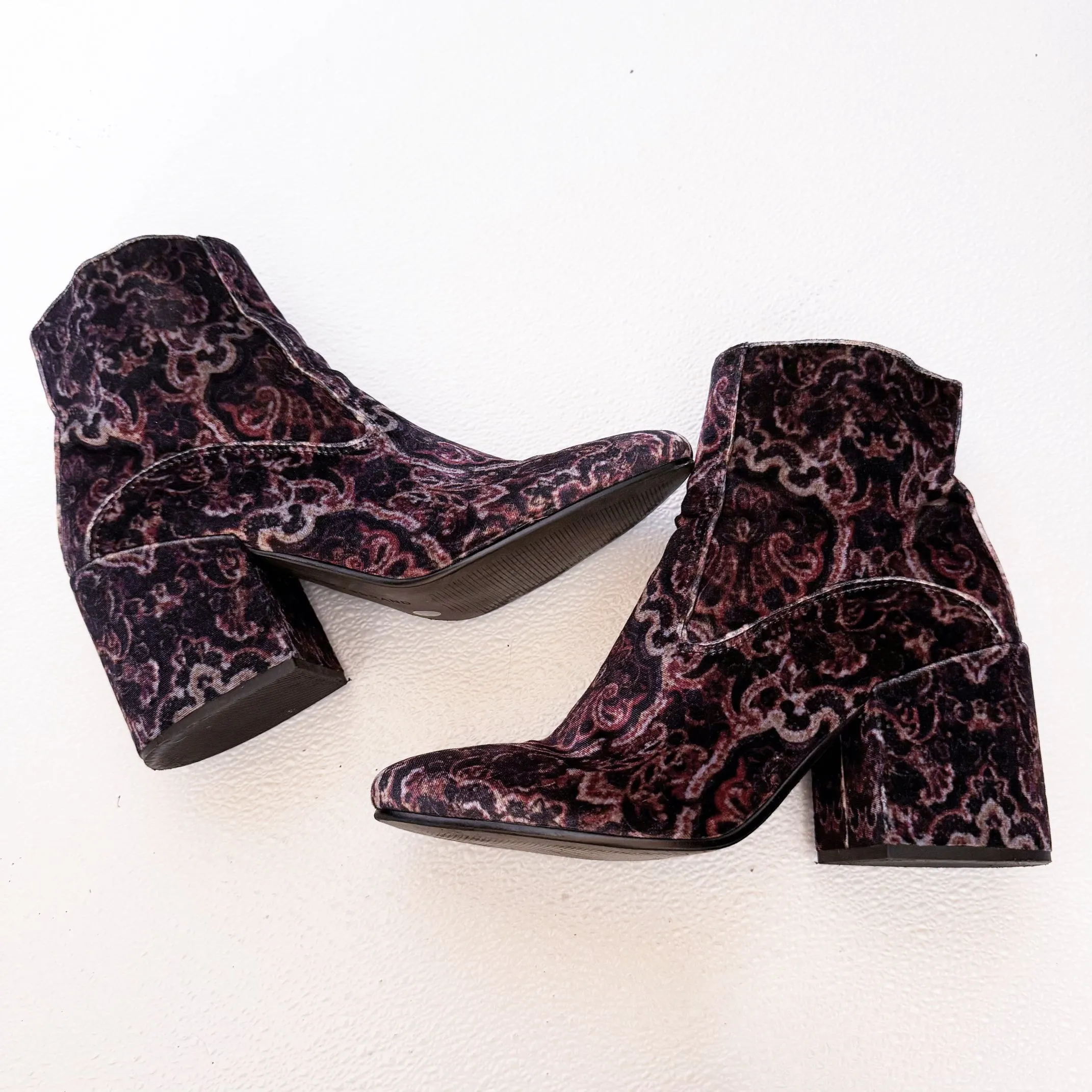 Lucky Brand Purple Patterned Velvet Ankle Boots