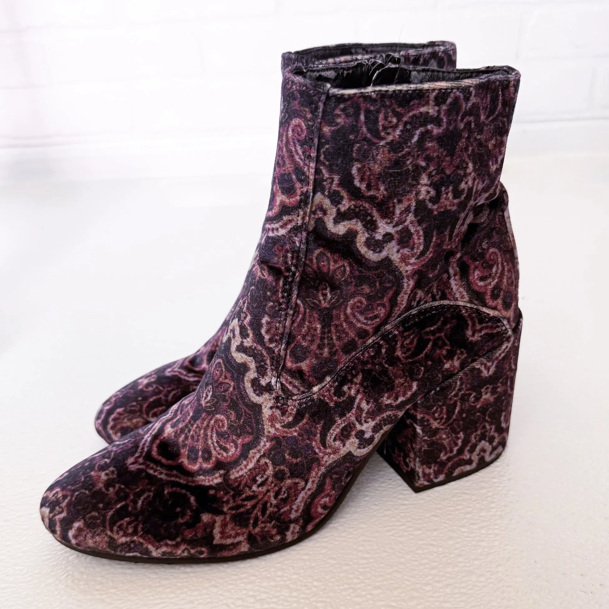 Lucky Brand Purple Patterned Velvet Ankle Boots