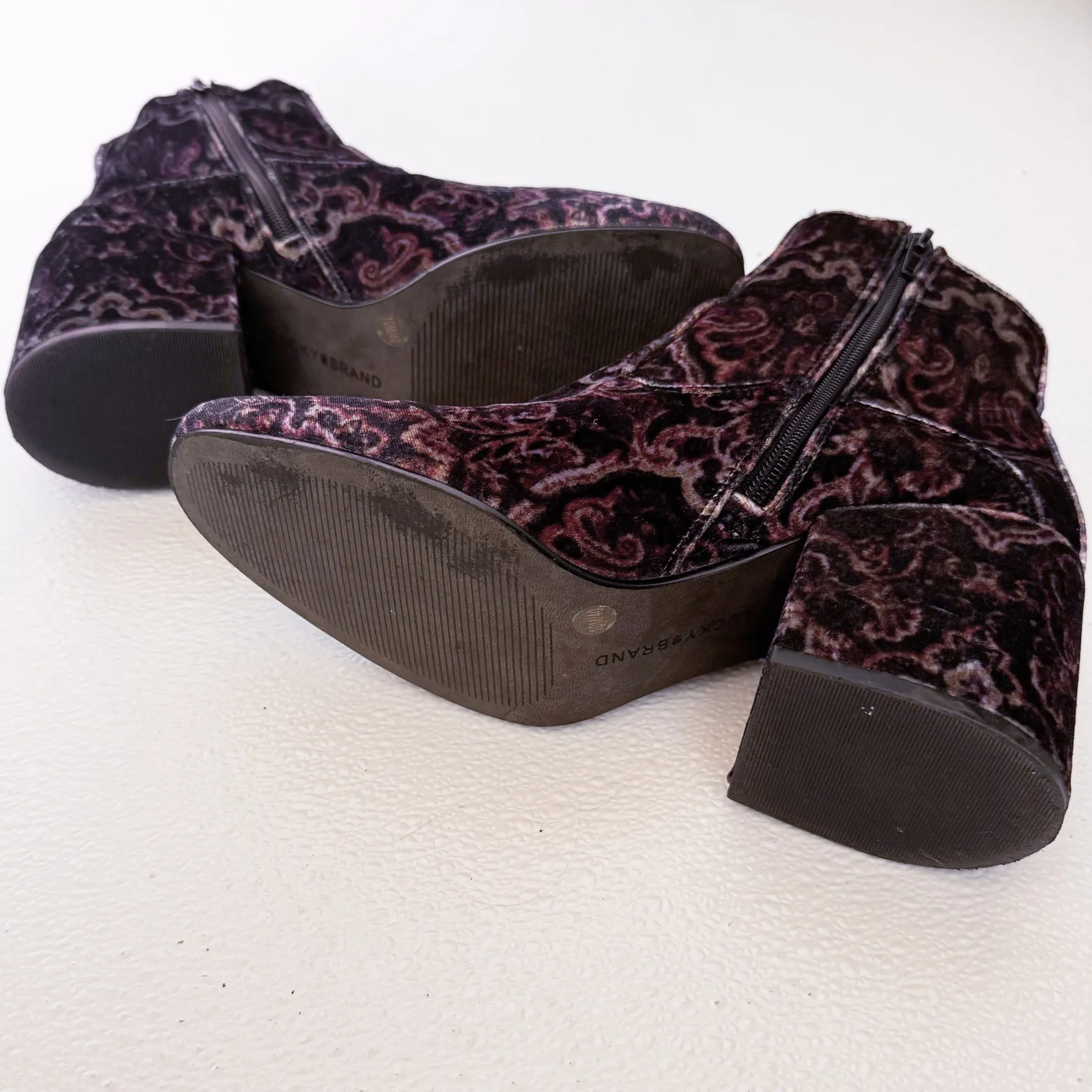 Lucky Brand Purple Patterned Velvet Ankle Boots