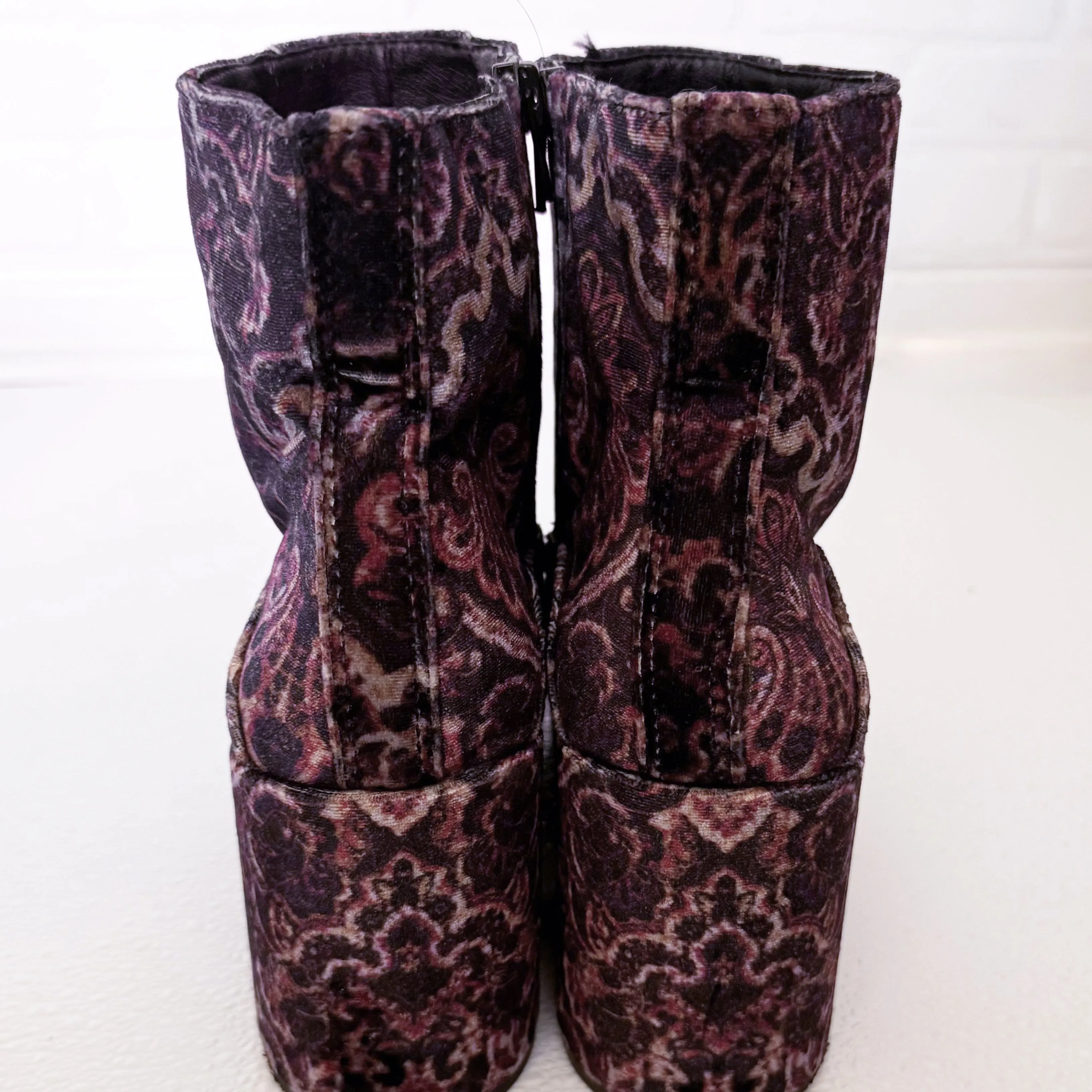 Lucky Brand Purple Patterned Velvet Ankle Boots