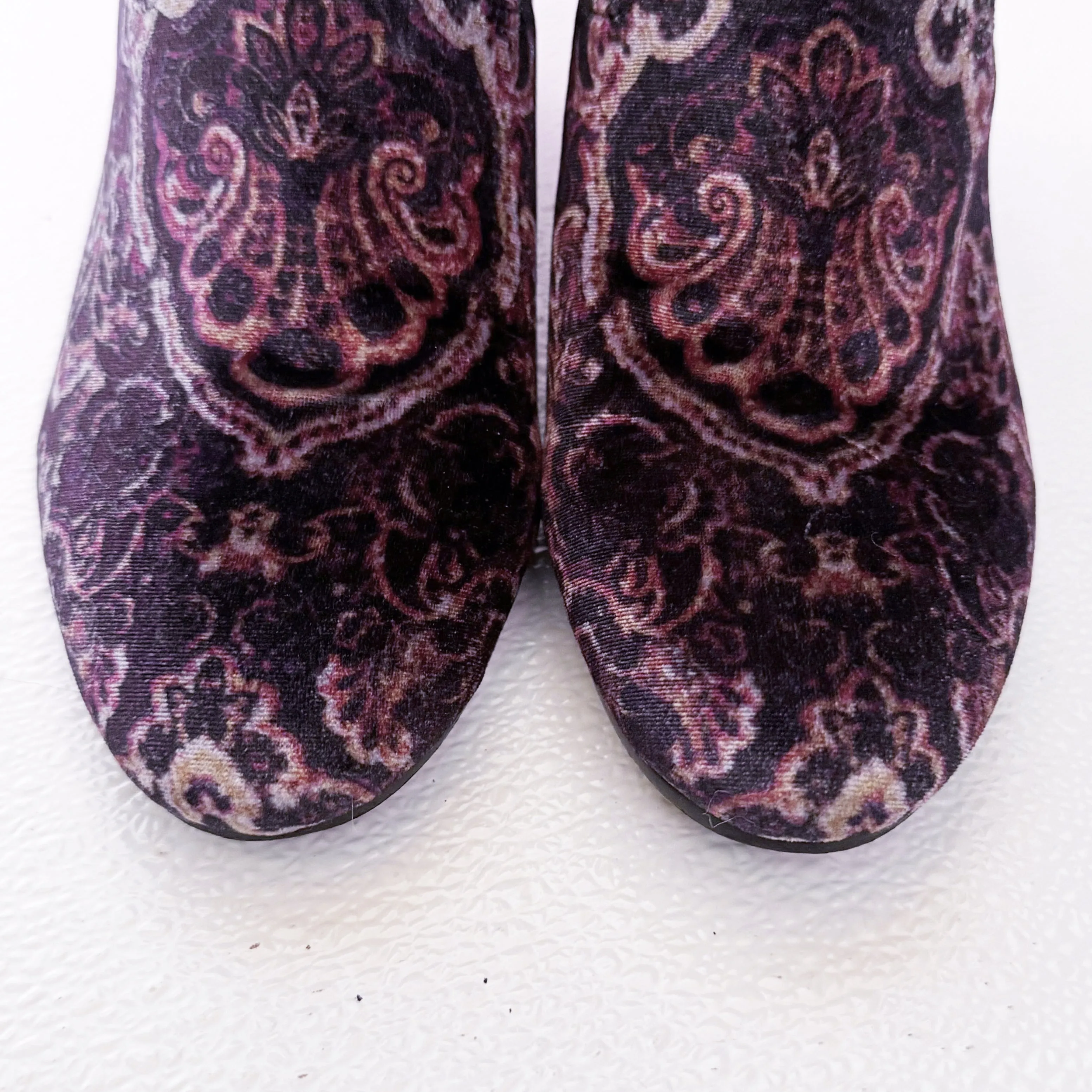 Lucky Brand Purple Patterned Velvet Ankle Boots