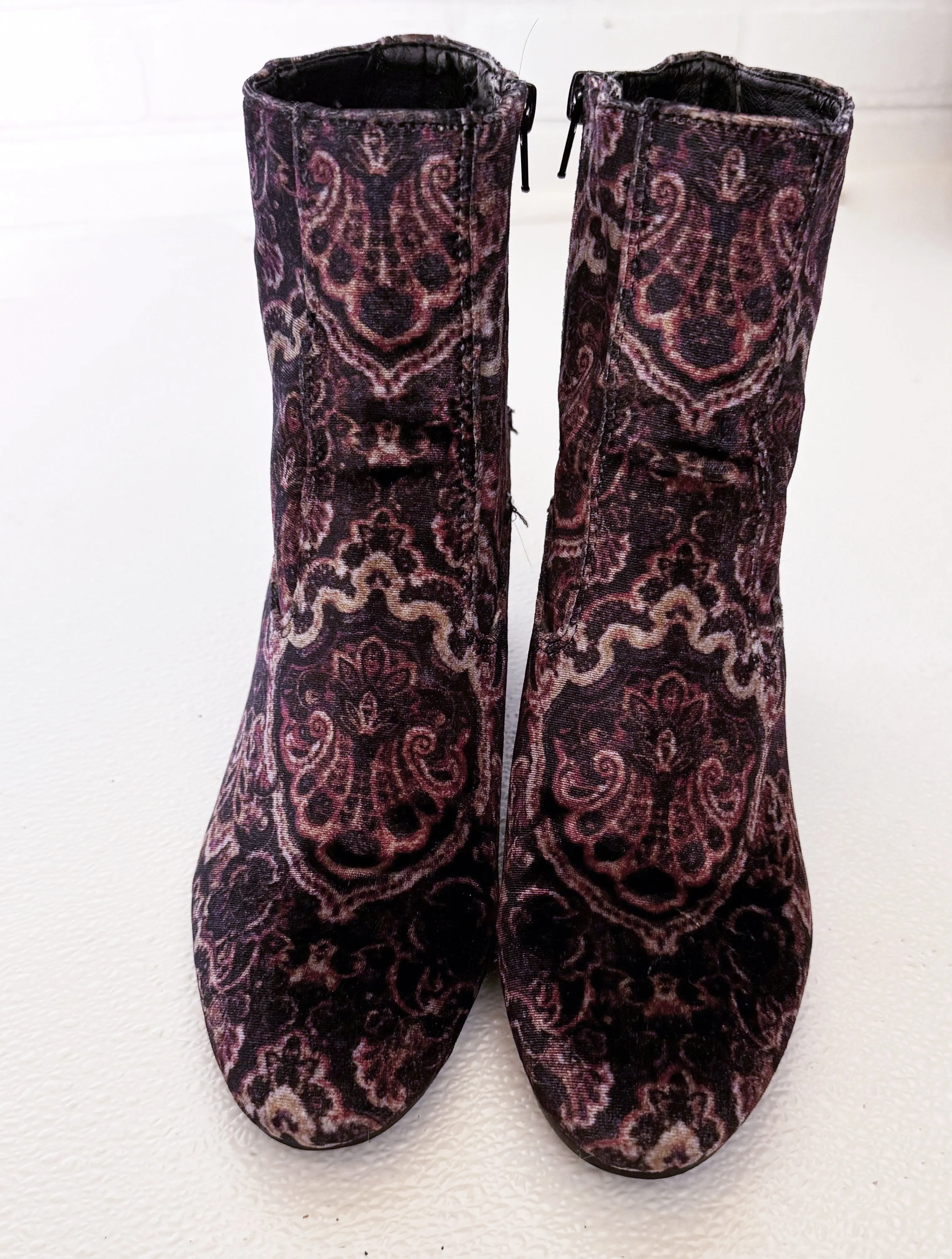 Lucky Brand Purple Patterned Velvet Ankle Boots