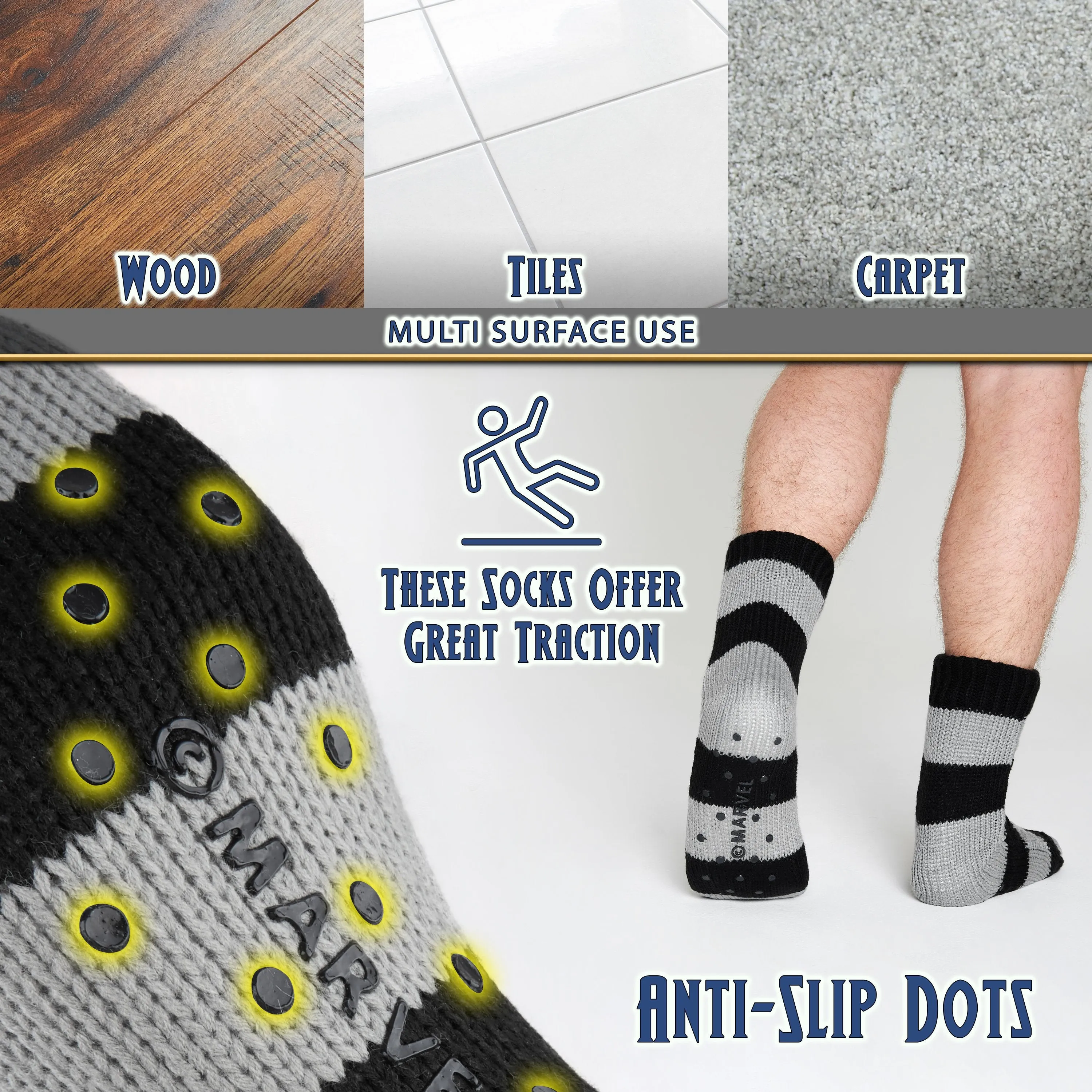 Marvel Fluffy Socks, Mens Slipper Socks, Black Panther Knitted Socks