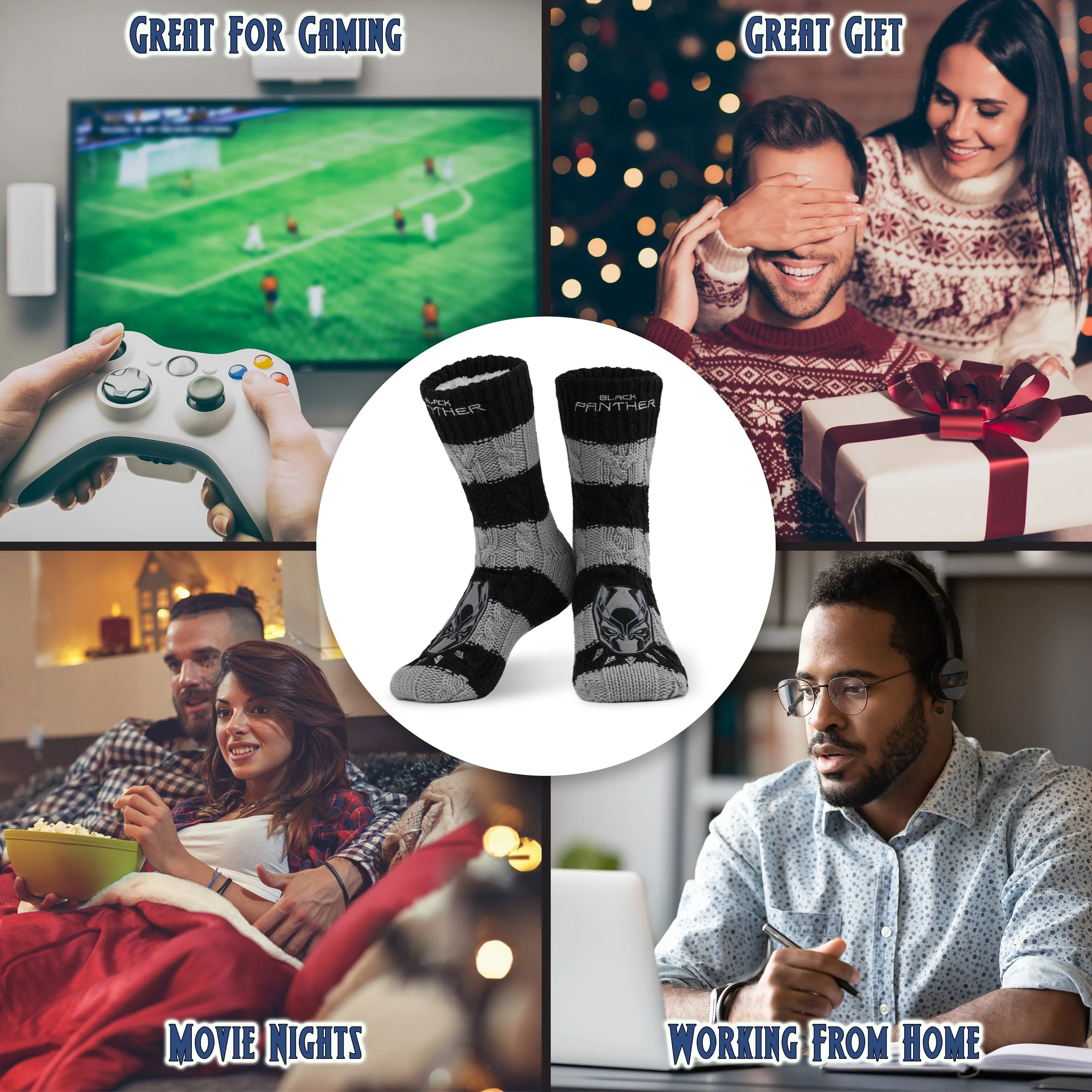 Marvel Fluffy Socks, Mens Slipper Socks, Black Panther Knitted Socks