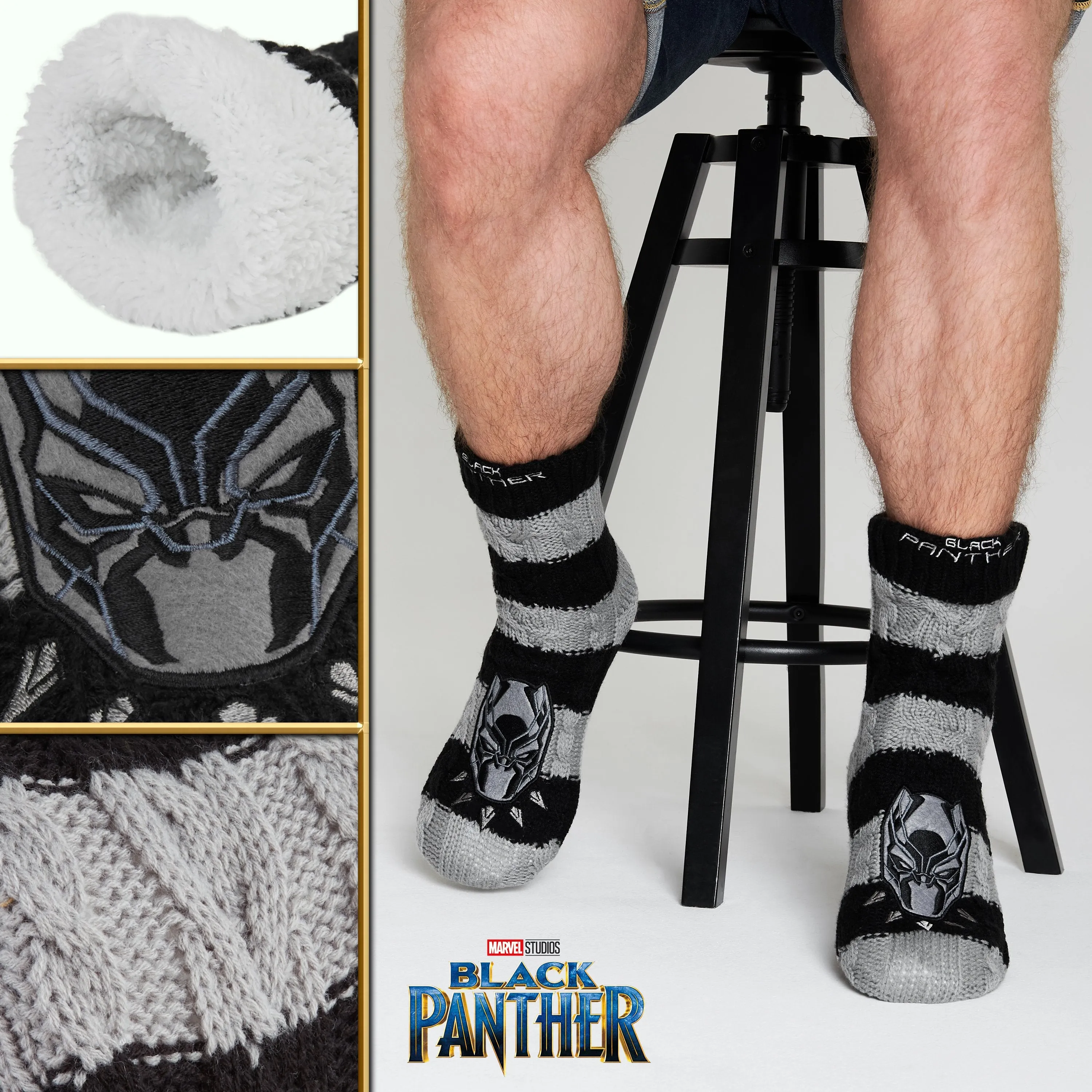 Marvel Fluffy Socks, Mens Slipper Socks, Black Panther Knitted Socks