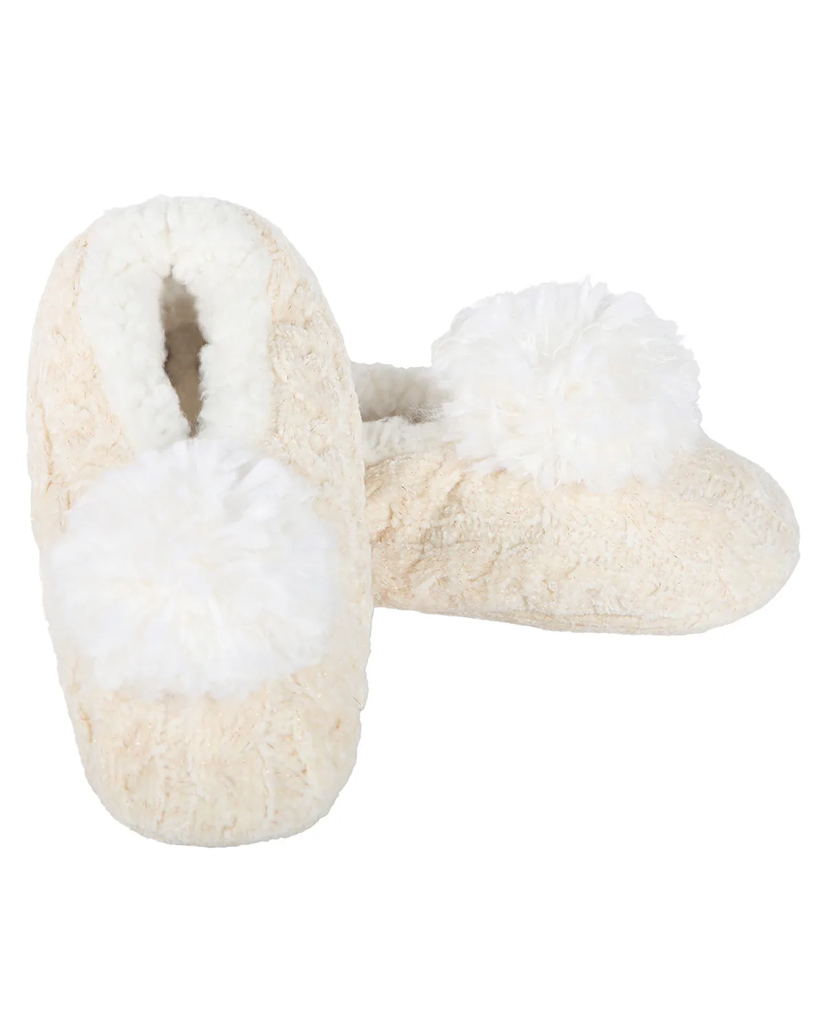 MEMOI MZP05403 CABLE KNIT POMPOM SLIPPER