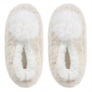 MEMOI MZP05403 CABLE KNIT POMPOM SLIPPER