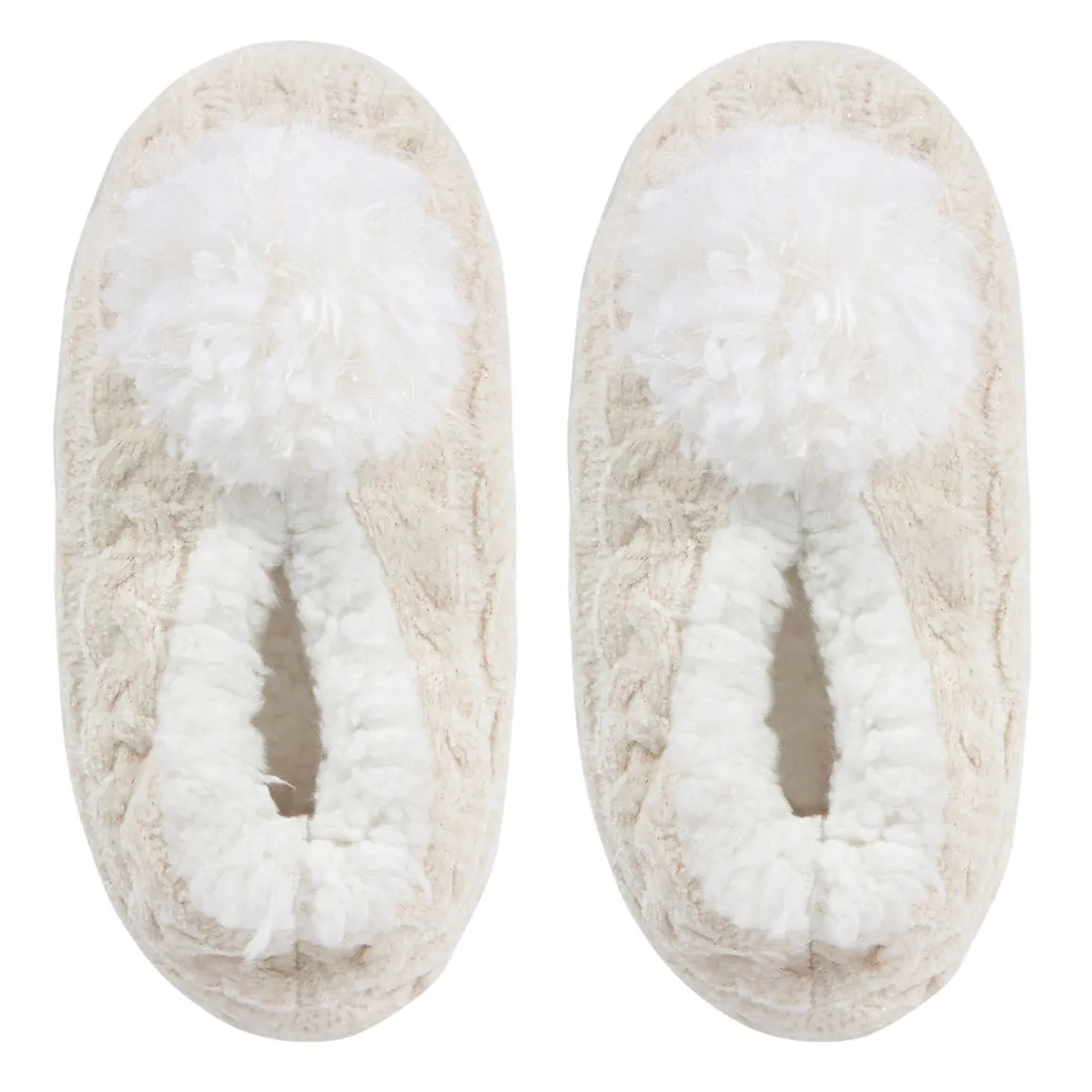 MEMOI MZP05403 CABLE KNIT POMPOM SLIPPER