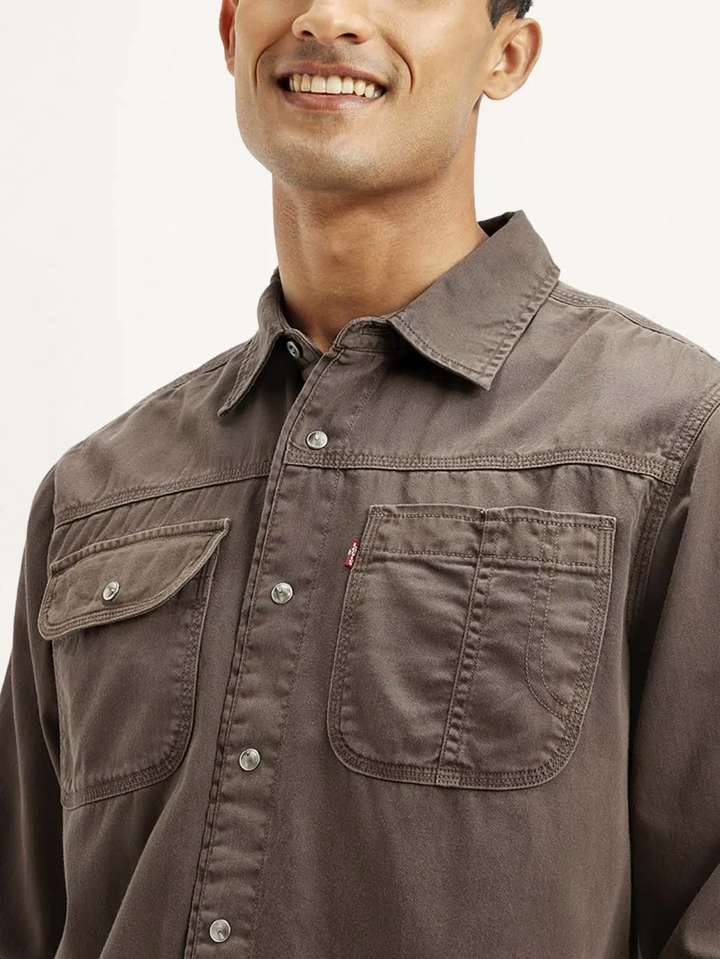 Men's Solid Dyed Spread Collar Shirt