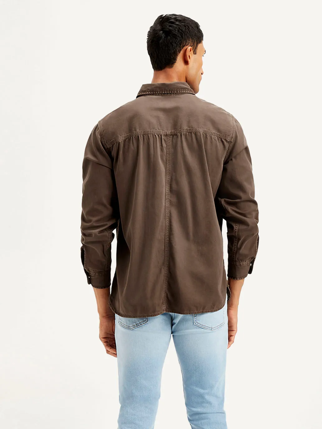Men's Solid Dyed Spread Collar Shirt