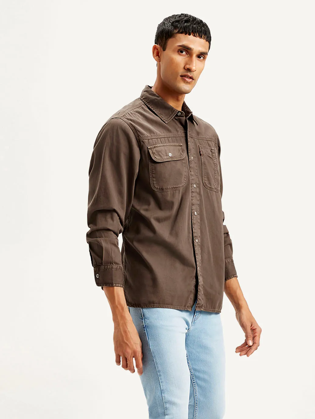 Men's Solid Dyed Spread Collar Shirt