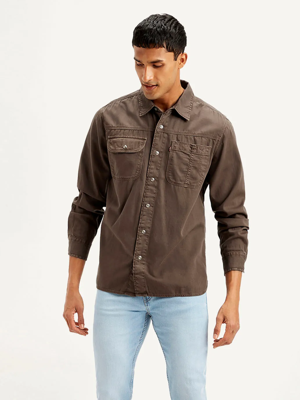 Men's Solid Dyed Spread Collar Shirt