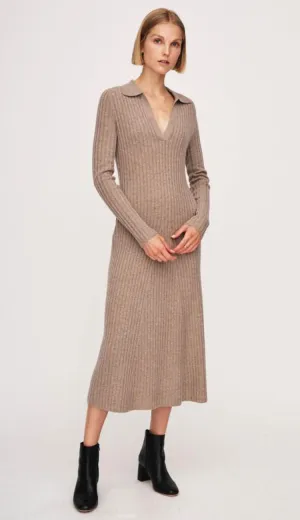 Merino Cashmere Ribbed Polo Dress