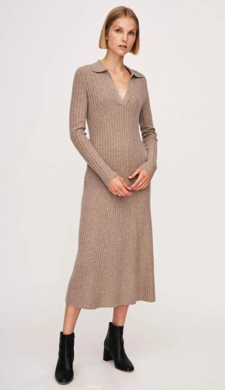Merino Cashmere Ribbed Polo Dress