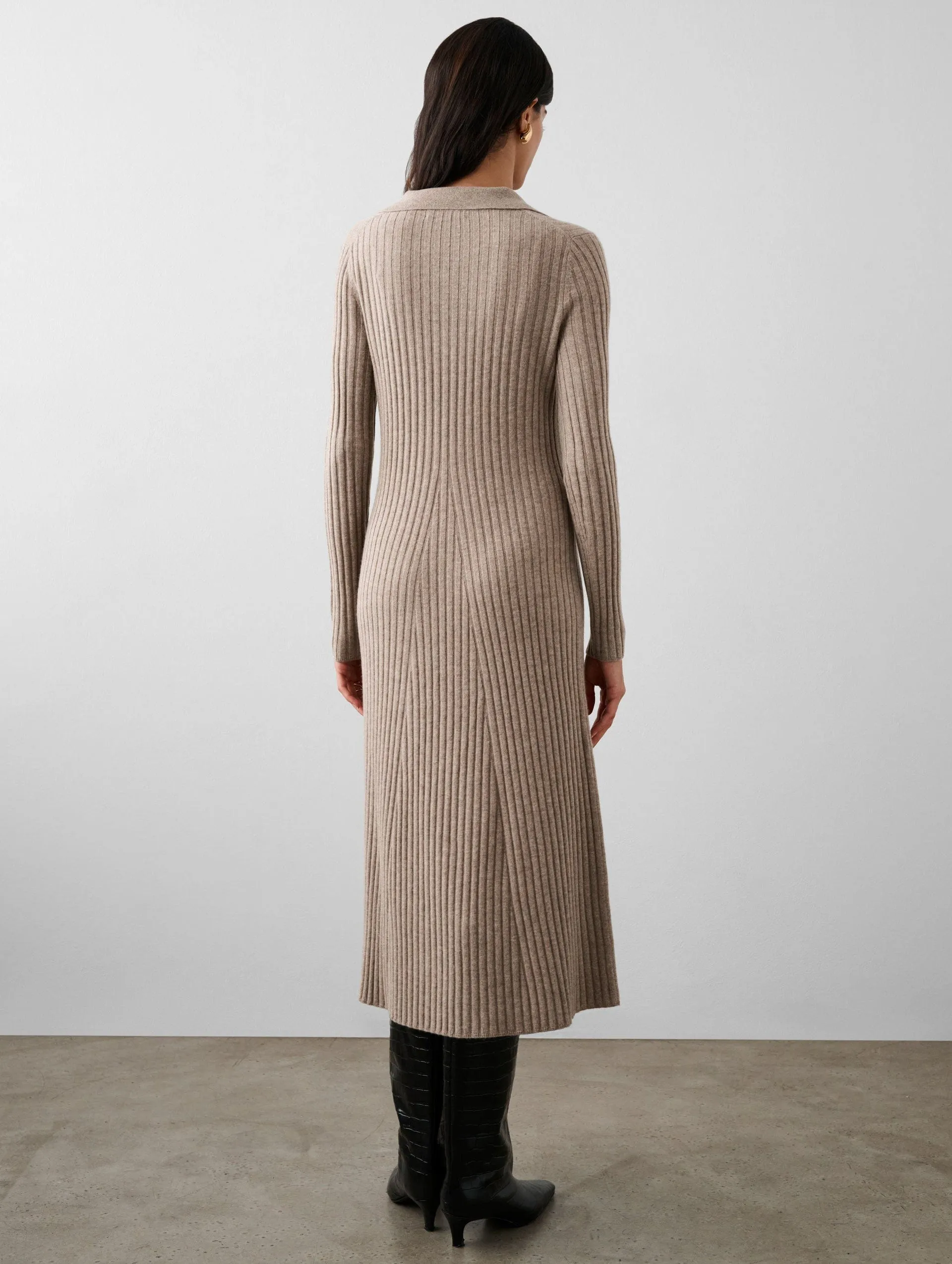 Merino Cashmere Ribbed Polo Dress