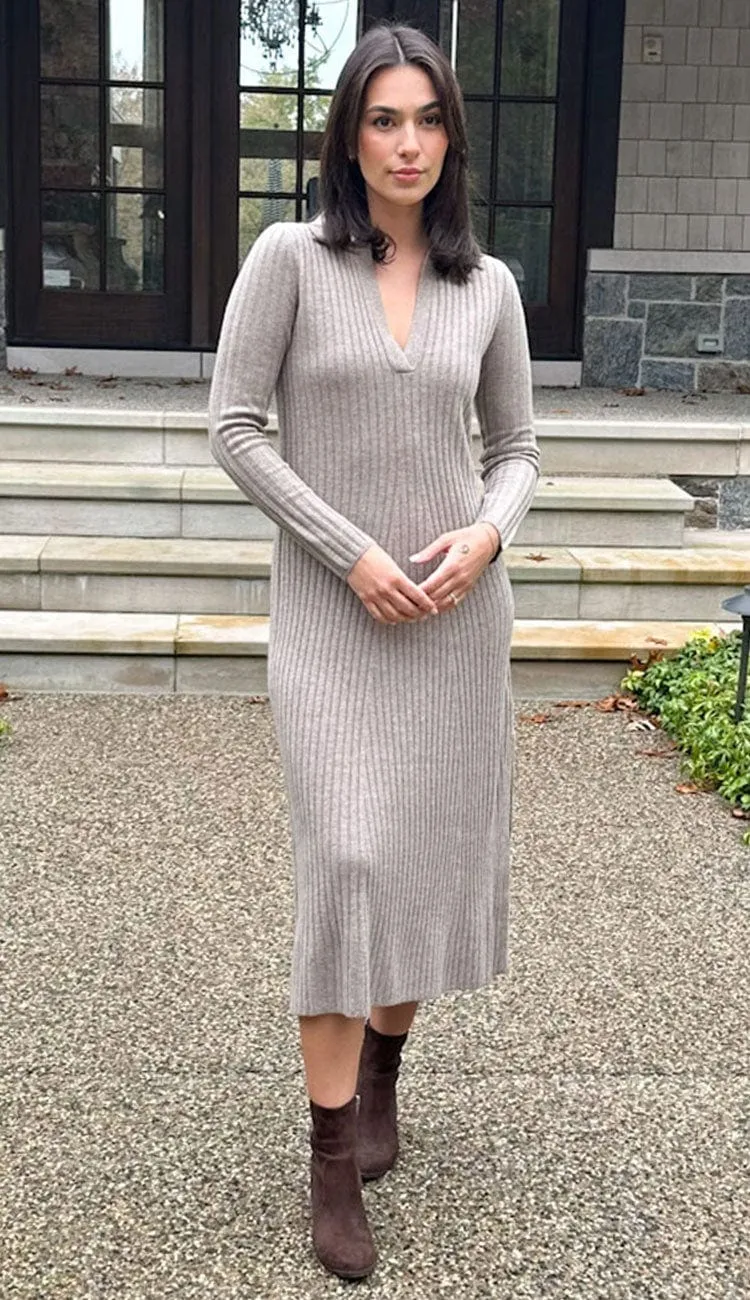 Merino Cashmere Ribbed Polo Dress