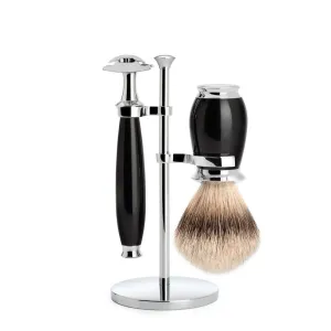 MÜHLE PURIST 3 Pc Shaving Set, Silvertip Badger / Safety Razor, Black